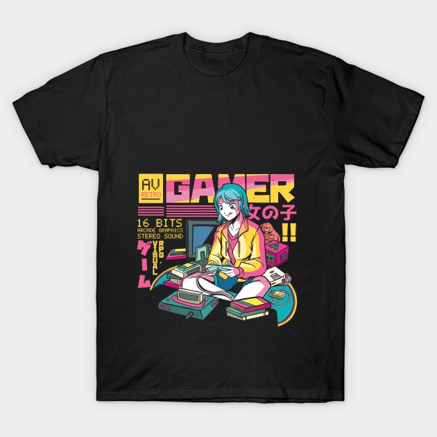 Gamer Girl Retro Gaming Zocken Anime T-Shirt by Upswipe.de